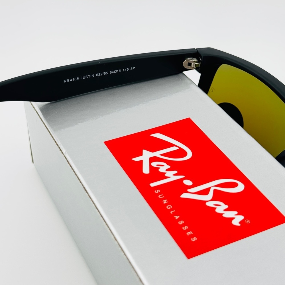 Ray-Ban Justin Sunglasses RB4165 Matte Rubber Black Frame Blue Mirror Lenses - Picture 13 of 15